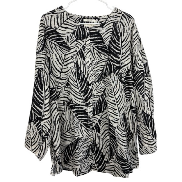 Cynthia Rowley Tops - Cynthia Rowley 100% Linen 1X Leaf-Print Button Up Graphic Coastal Palm Springs